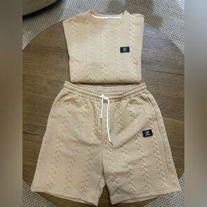 Classic Beige Patterned Shorts and Tee Set